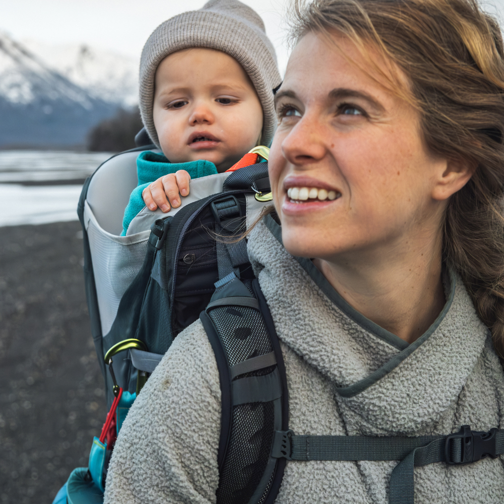 mom hiking with baby