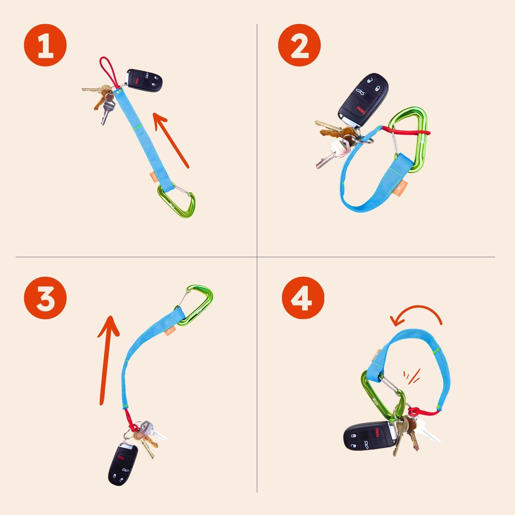 Keys being attached to trail tether for everyday carry 
