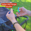 a video showing the tether max attaching to both single and double strollers, and used in combination with the rest of the trail tether product system